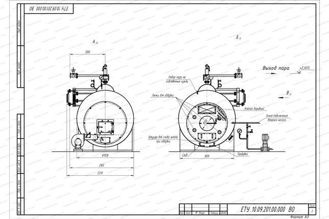 Схема парогенератора 1.0 т 170 С на твердом топливе